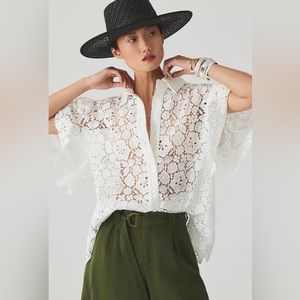 Anthropologie Cut Out Lace Shirt by Maeve
